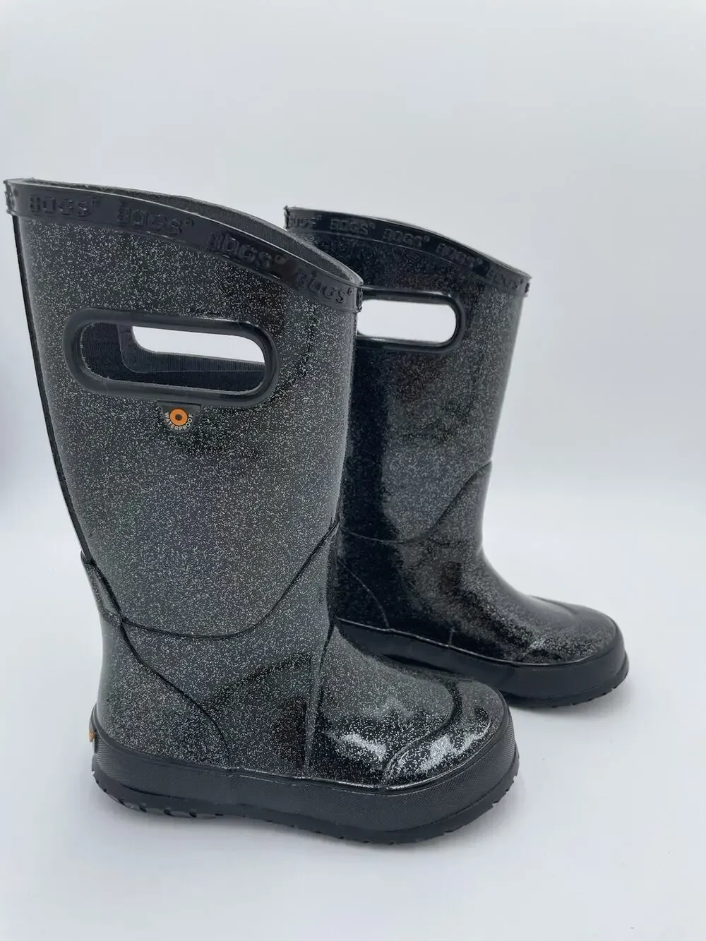 Bogs K NBT Glitter Boots Kids Size 11 Black Waterproof Rain Pull On Mid Calf